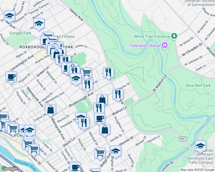 map of restaurants, bars, coffee shops, grocery stores, and more near 618 Rector Street in Philadelphia