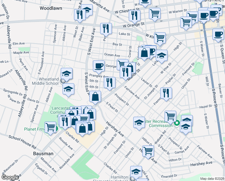 map of restaurants, bars, coffee shops, grocery stores, and more near 869 Pennsylvania 999 in Lancaster