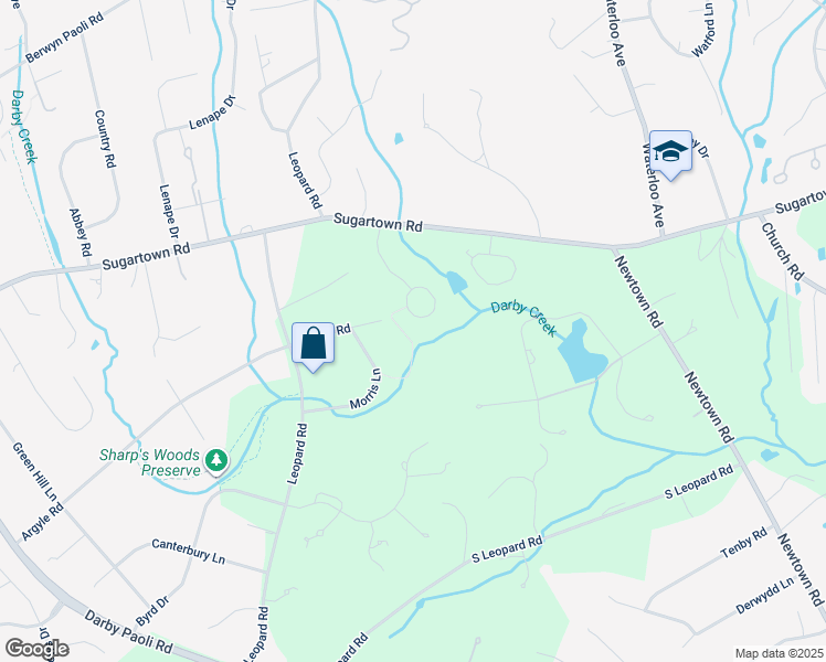 map of restaurants, bars, coffee shops, grocery stores, and more near 438 Waynesbrooke Road in Berwyn
