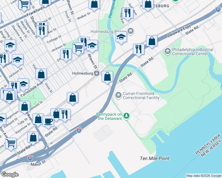 map of restaurants, bars, coffee shops, grocery stores, and more near 7979 State Road in Philadelphia