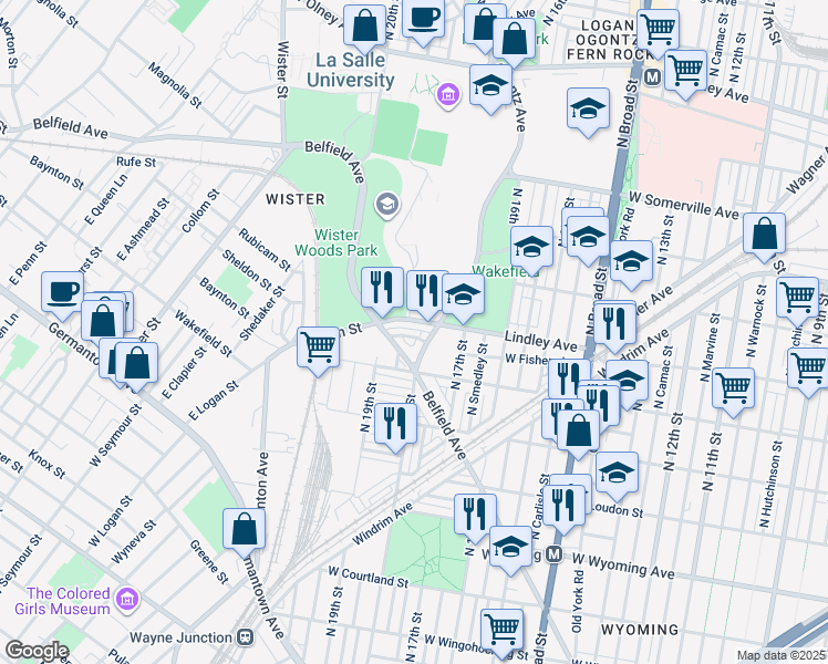 map of restaurants, bars, coffee shops, grocery stores, and more near 1817 West Ashdale Street in Philadelphia