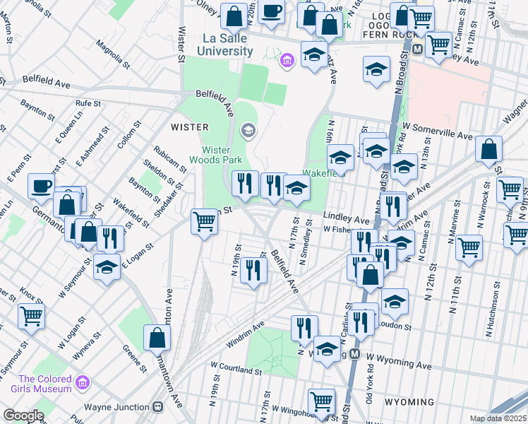 map of restaurants, bars, coffee shops, grocery stores, and more near 1817 West Ashdale Street in Philadelphia