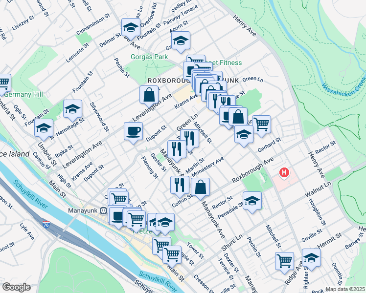 map of restaurants, bars, coffee shops, grocery stores, and more near 4416 Pechin Street in Philadelphia