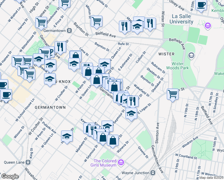 map of restaurants, bars, coffee shops, grocery stores, and more near 27 East Collom Street in Philadelphia