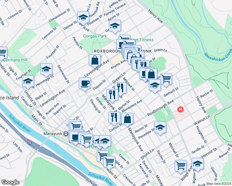 map of restaurants, bars, coffee shops, grocery stores, and more near 4416 Pechin Street in Philadelphia