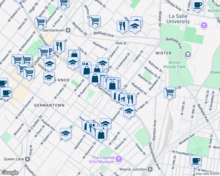 map of restaurants, bars, coffee shops, grocery stores, and more near 27 East Collom Street in Philadelphia