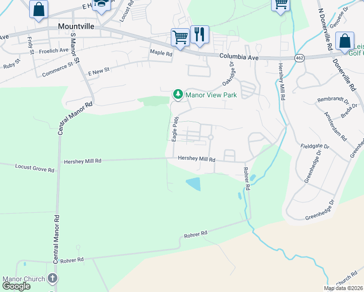map of restaurants, bars, coffee shops, grocery stores, and more near 711 Hershey Mill Road in Mountville