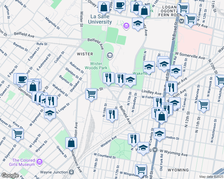 map of restaurants, bars, coffee shops, grocery stores, and more near 1843 West Ashdale Street in Philadelphia