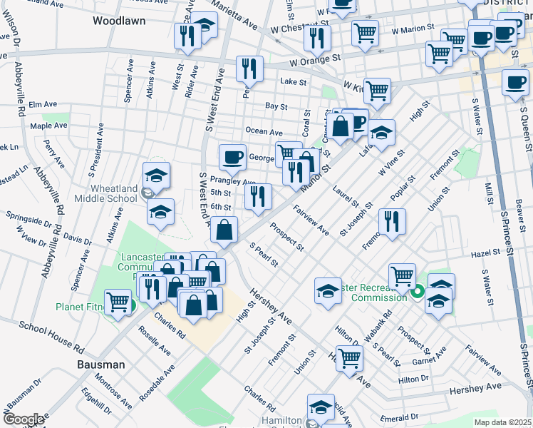 map of restaurants, bars, coffee shops, grocery stores, and more near 869 Pennsylvania 999 in Lancaster