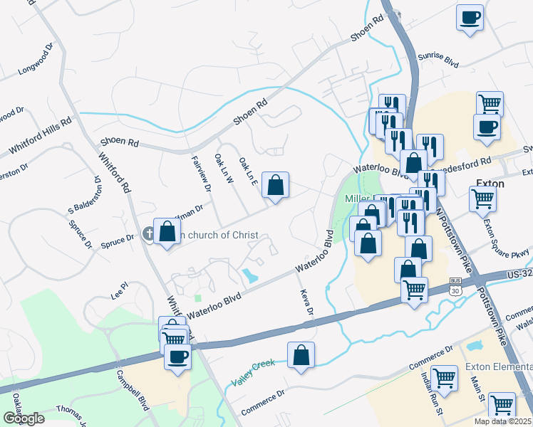 map of restaurants, bars, coffee shops, grocery stores, and more near 304 West Swedesford Road in Exton