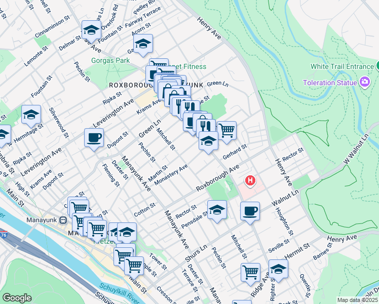 map of restaurants, bars, coffee shops, grocery stores, and more near 465 Martin Street in Philadelphia