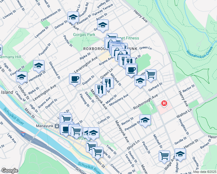 map of restaurants, bars, coffee shops, grocery stores, and more near 408 Lyceum Avenue in Philadelphia