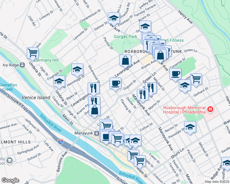 map of restaurants, bars, coffee shops, grocery stores, and more near 270 Dupont Street in Philadelphia
