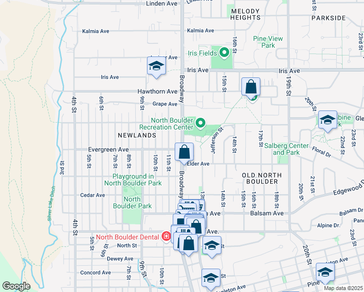 map of restaurants, bars, coffee shops, grocery stores, and more near in Boulder