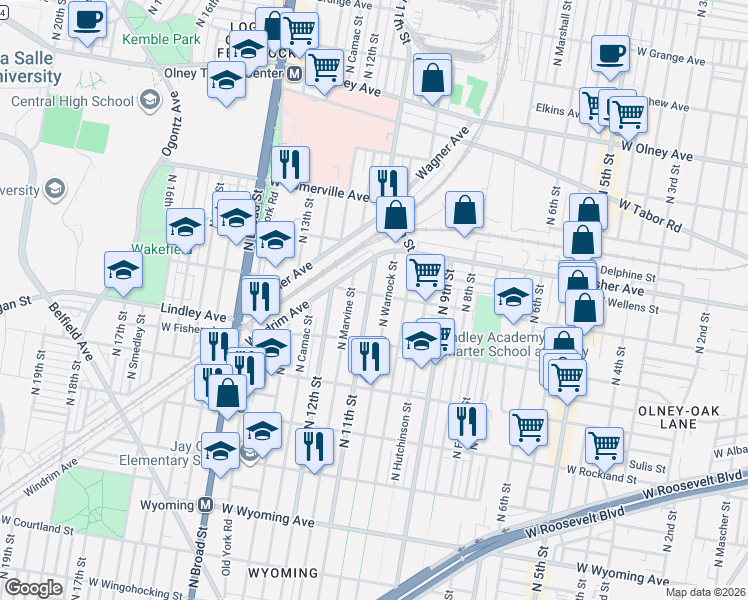 map of restaurants, bars, coffee shops, grocery stores, and more near 5216 North 11th Street in Philadelphia