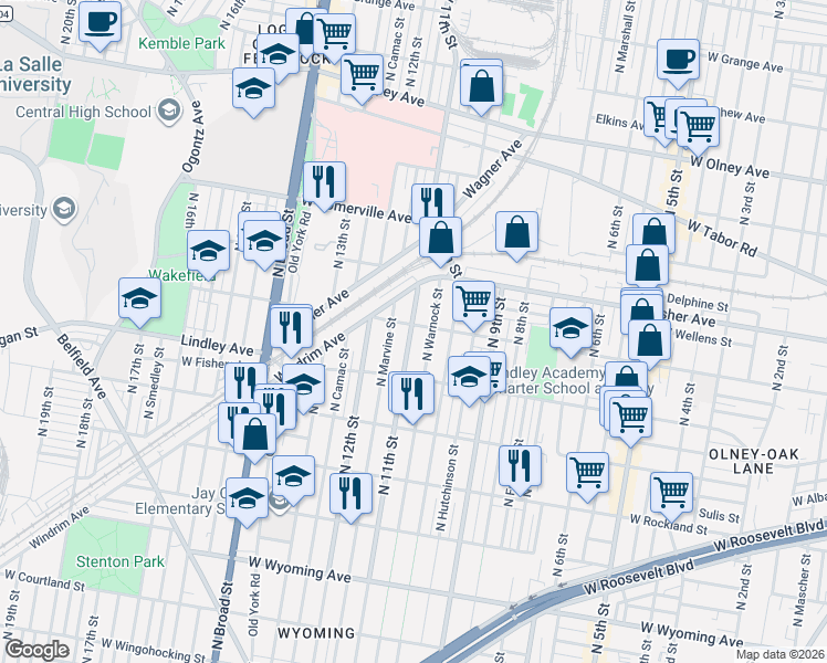map of restaurants, bars, coffee shops, grocery stores, and more near 5216 North 11th Street in Philadelphia