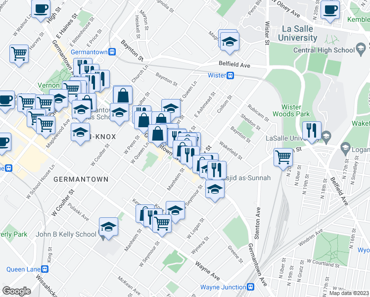 map of restaurants, bars, coffee shops, grocery stores, and more near 75 Collom Street in Philadelphia