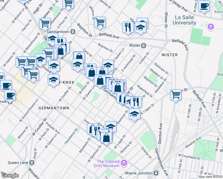 map of restaurants, bars, coffee shops, grocery stores, and more near 5213 Germantown Avenue in Philadelphia