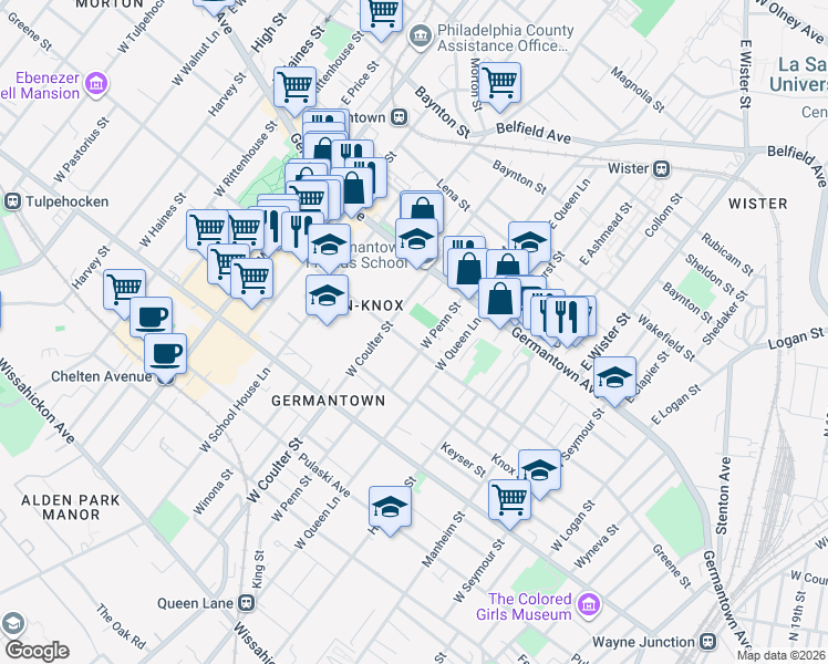 map of restaurants, bars, coffee shops, grocery stores, and more near 5348 Germantown Avenue in Philadelphia