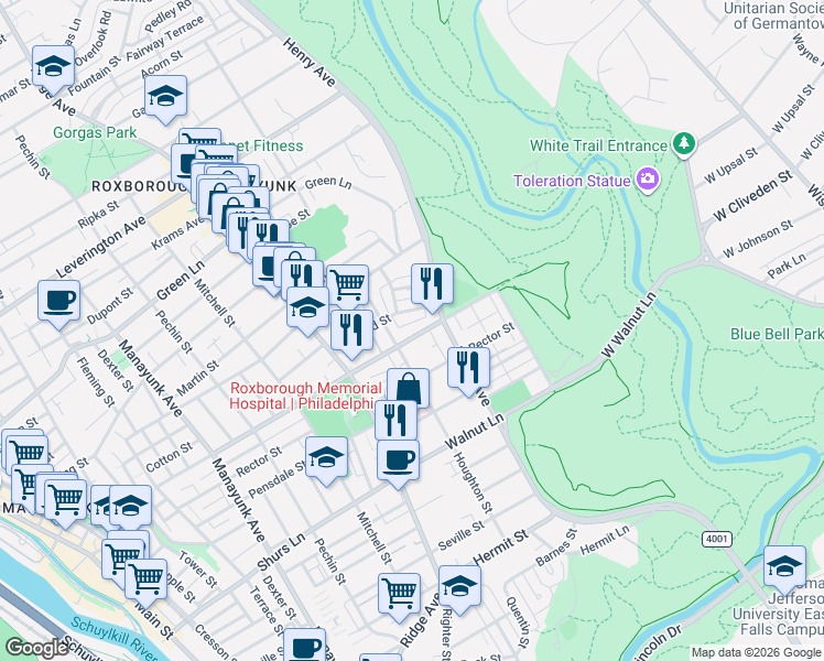map of restaurants, bars, coffee shops, grocery stores, and more near 644 Gerhard Street in Philadelphia