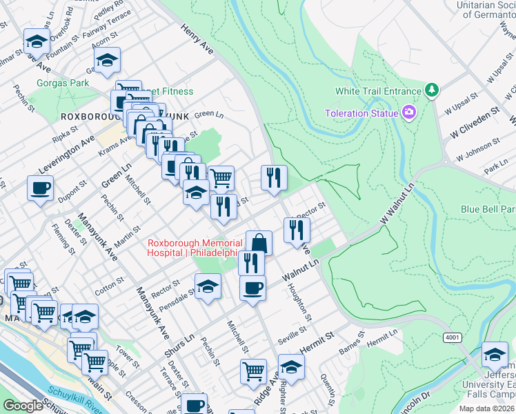 map of restaurants, bars, coffee shops, grocery stores, and more near 644 Gerhard Street in Philadelphia