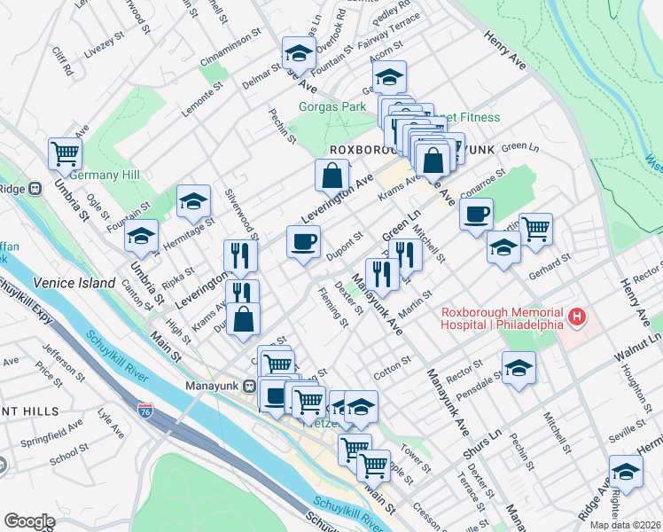 map of restaurants, bars, coffee shops, grocery stores, and more near 325 Krams Avenue in Philadelphia