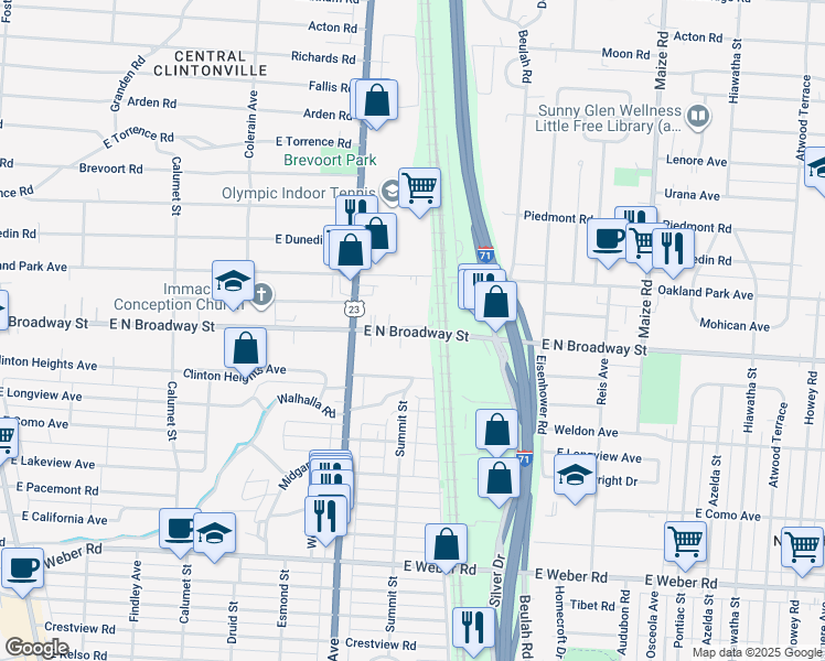 map of restaurants, bars, coffee shops, grocery stores, and more near 645 Oakland Park Avenue in Columbus