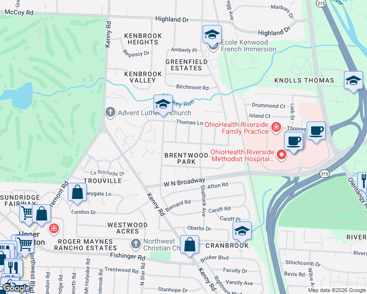 map of restaurants, bars, coffee shops, grocery stores, and more near 3590 Grafton Avenue in Columbus