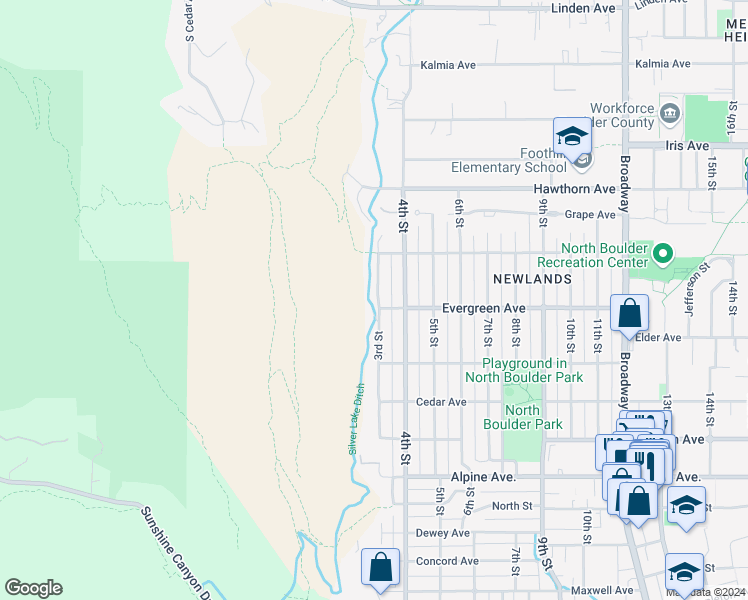 map of restaurants, bars, coffee shops, grocery stores, and more near 3111 3rd Street in Boulder