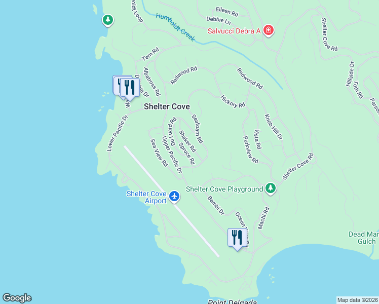 map of restaurants, bars, coffee shops, grocery stores, and more near 125 Shaker Rd in Whitethorn