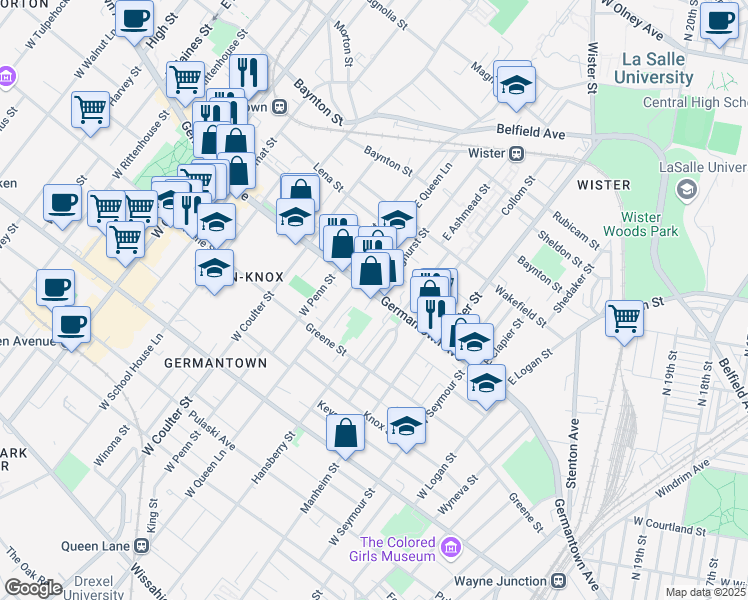 map of restaurants, bars, coffee shops, grocery stores, and more near 5218 Germantown Avenue in Philadelphia