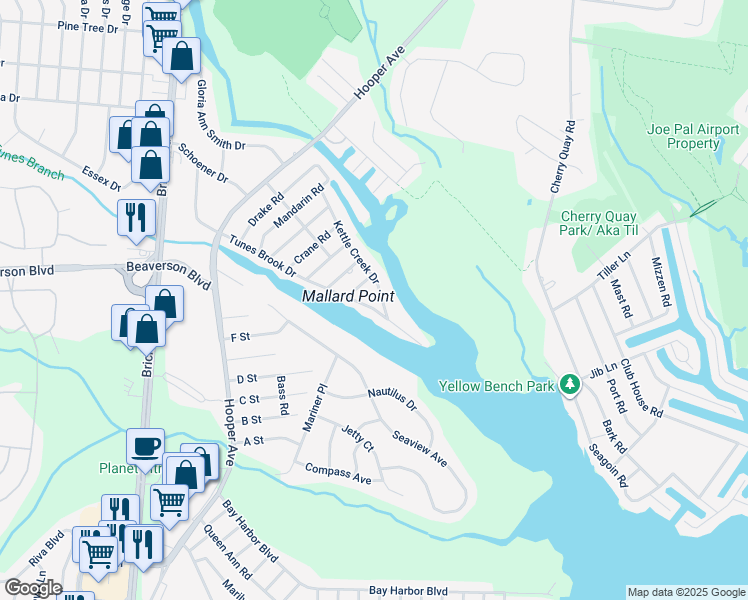 map of restaurants, bars, coffee shops, grocery stores, and more near 31 Kettle Creek Drive in Brick