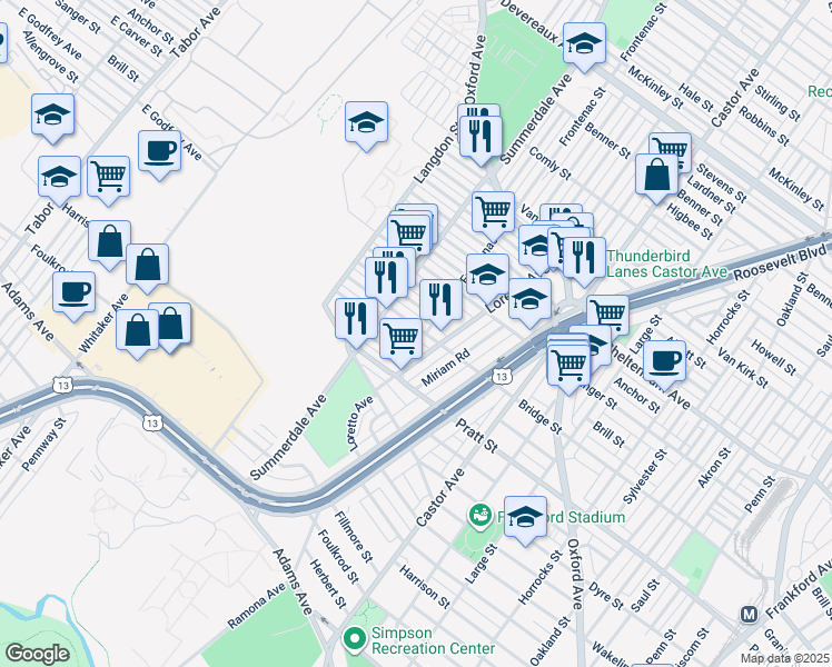 map of restaurants, bars, coffee shops, grocery stores, and more near 948 Bridge Street in Philadelphia