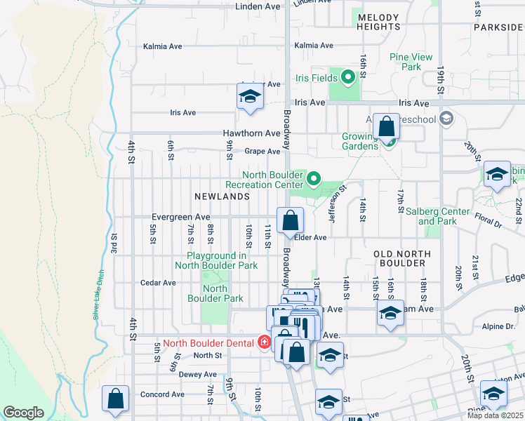 map of restaurants, bars, coffee shops, grocery stores, and more near 3151 11th Street in Boulder