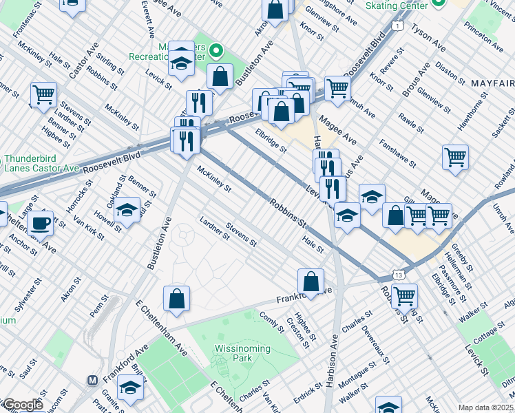 map of restaurants, bars, coffee shops, grocery stores, and more near 6232 Crafton Street in Philadelphia