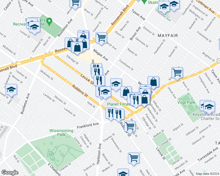 map of restaurants, bars, coffee shops, grocery stores, and more near 2947 Elbridge Street in Philadelphia