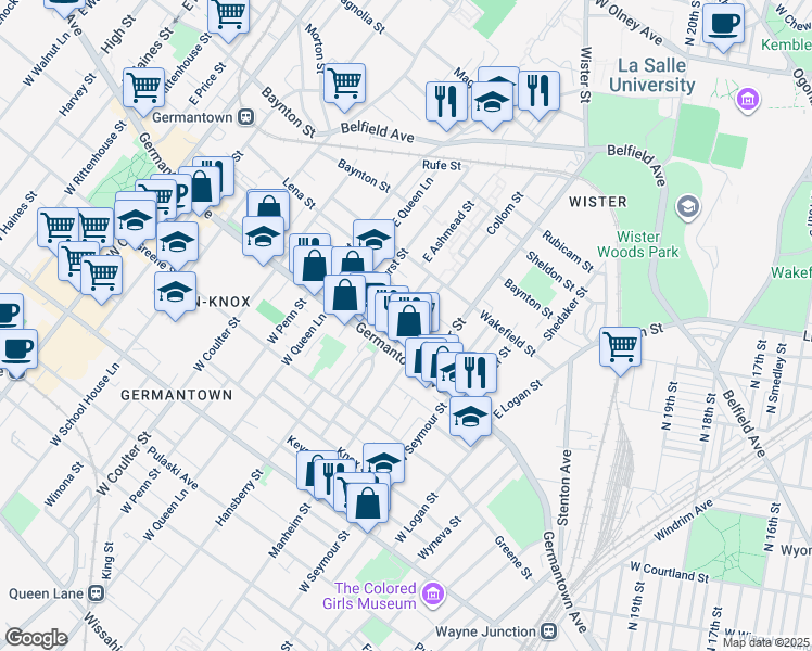 map of restaurants, bars, coffee shops, grocery stores, and more near 39 East Collom Street in Philadelphia