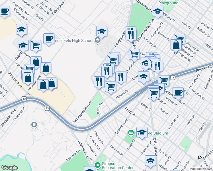 map of restaurants, bars, coffee shops, grocery stores, and more near in Philadelphia