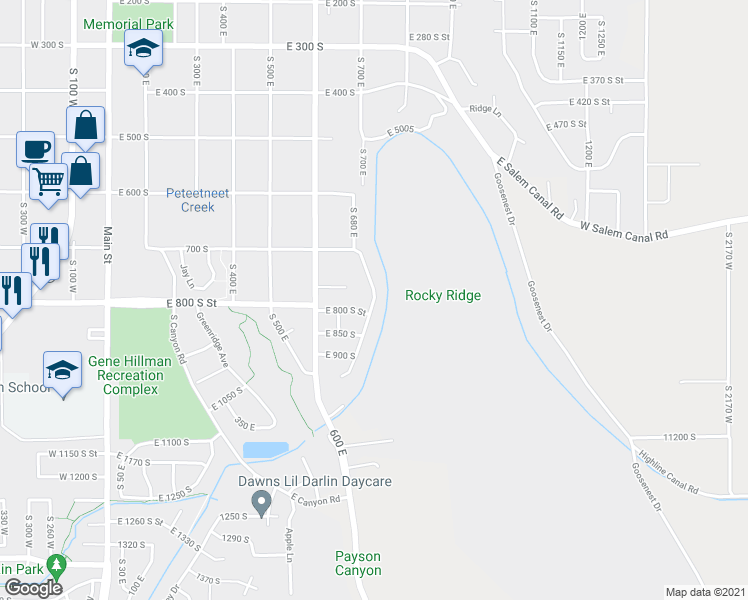 map of restaurants, bars, coffee shops, grocery stores, and more near 788 Canyon Cove Drive in Payson