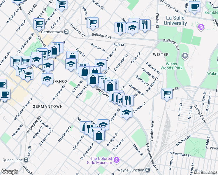 map of restaurants, bars, coffee shops, grocery stores, and more near 39 East Collom Street in Philadelphia