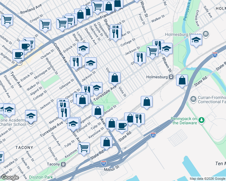 map of restaurants, bars, coffee shops, grocery stores, and more near in Philadelphia