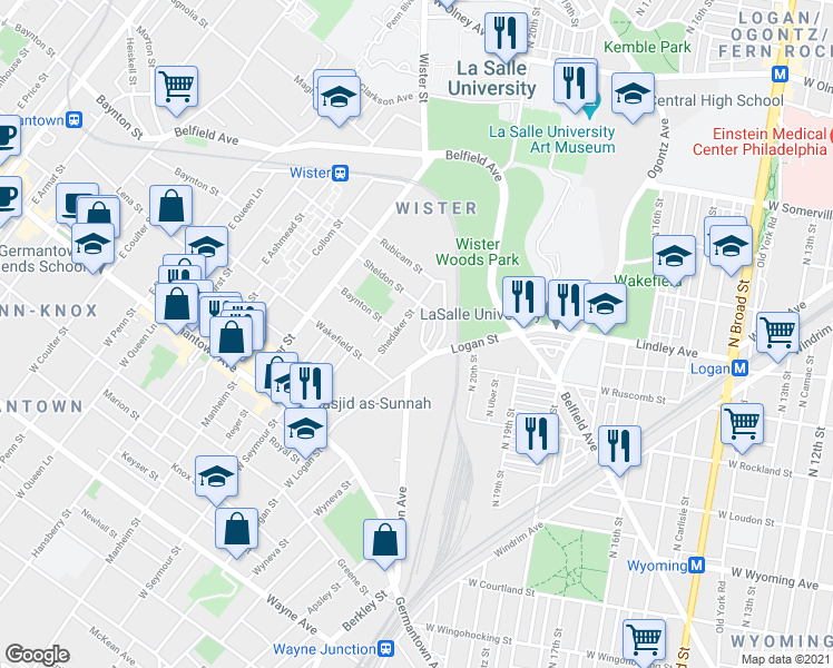 map of restaurants, bars, coffee shops, grocery stores, and more near 327 Shedaker Street in Philadelphia