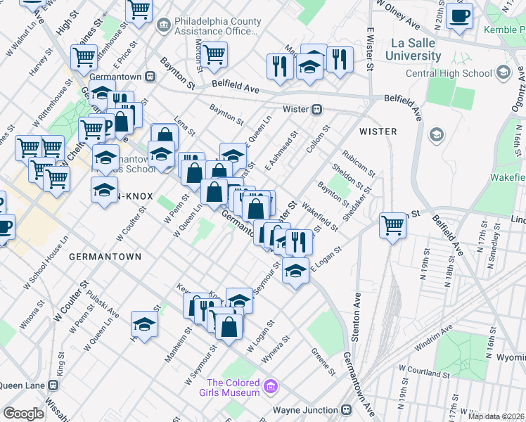 map of restaurants, bars, coffee shops, grocery stores, and more near 75 Collom Street in Philadelphia