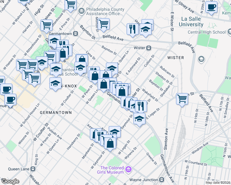 map of restaurants, bars, coffee shops, grocery stores, and more near 5213 Germantown Avenue in Philadelphia