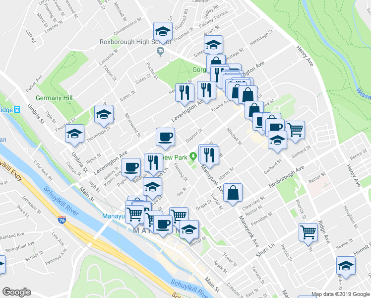 map of restaurants, bars, coffee shops, grocery stores, and more near in Philadelphia