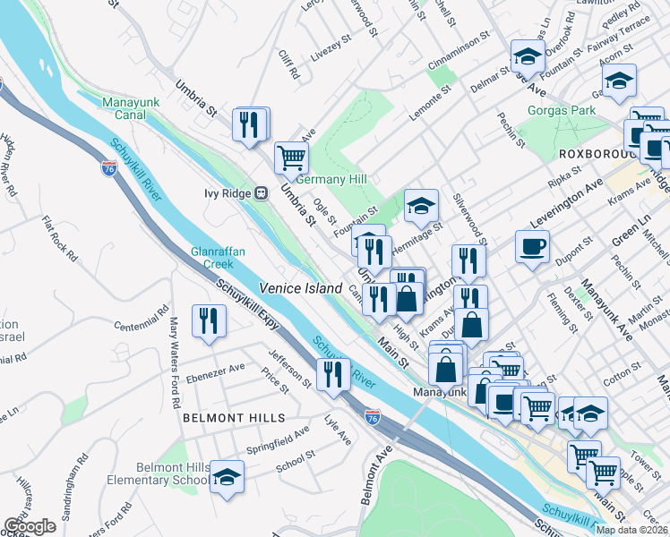 map of restaurants, bars, coffee shops, grocery stores, and more near in Philadelphia