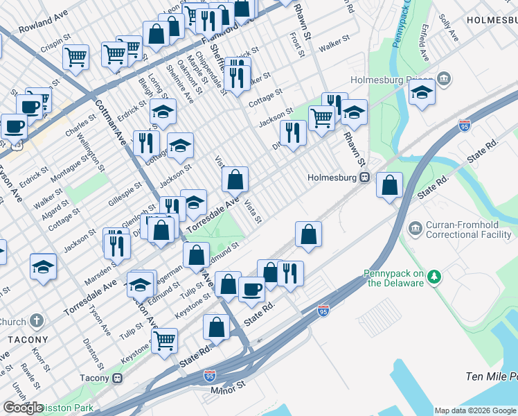 map of restaurants, bars, coffee shops, grocery stores, and more near 4726 Oakmont Street in Philadelphia