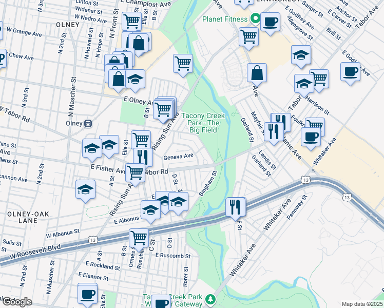 map of restaurants, bars, coffee shops, grocery stores, and more near 566 Marwood Road in Philadelphia