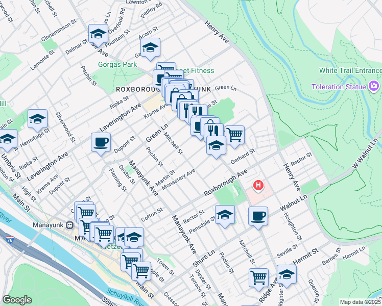 map of restaurants, bars, coffee shops, grocery stores, and more near 482 Martin Street in Philadelphia