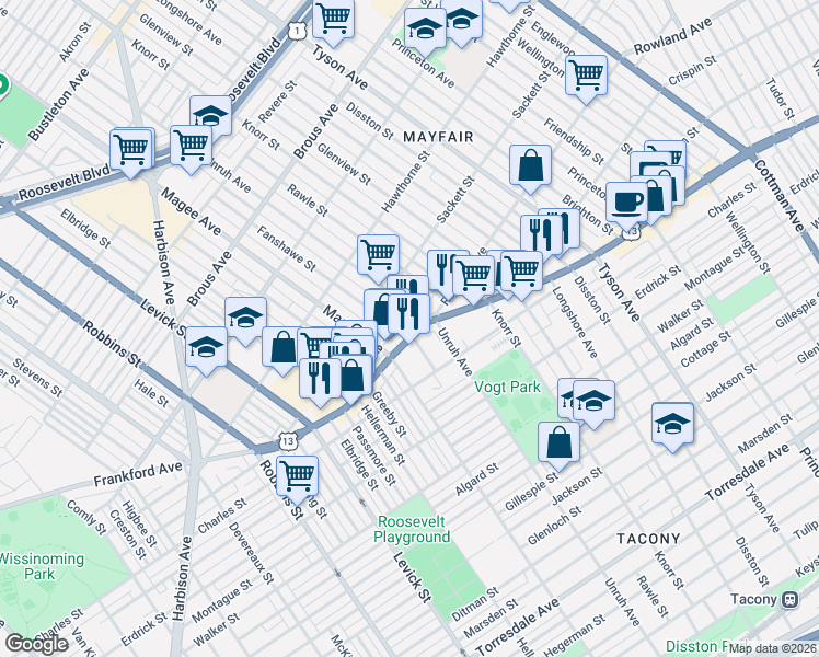 map of restaurants, bars, coffee shops, grocery stores, and more near in Philadelphia